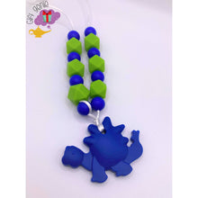 Load image into Gallery viewer, Blue and Green Pink Purple Dinosaur Sensory Chewy Necklace -