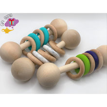 Load image into Gallery viewer, Unique color Montessori Wooden Rattle - navy & green - baby
