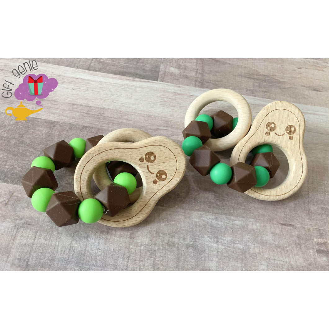Avocado teether bracelet - brown & dark green - baby gifts