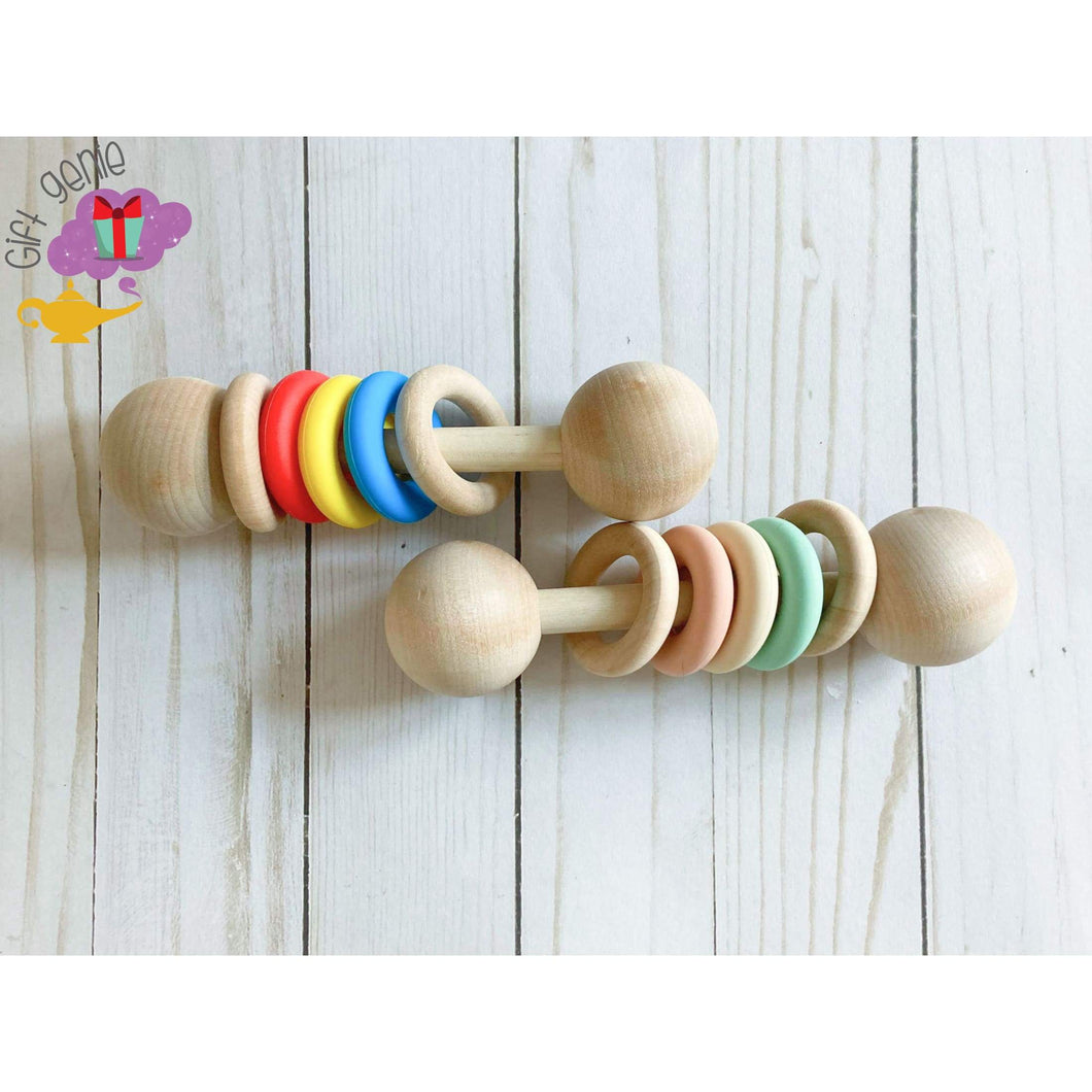 Rainbow Montessori Wooden Baby Rattle - baby gifts