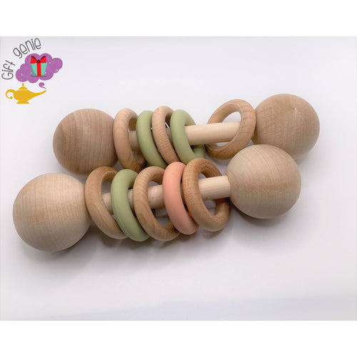 Unique color Montessori Wooden Rattle - sage - baby gifts