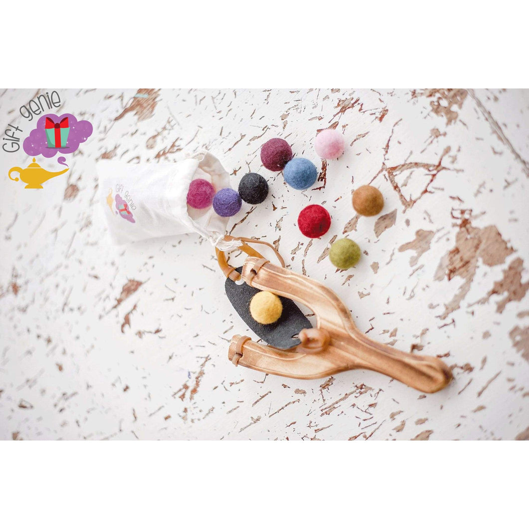 X-Large Montessori Kids Wooden Sling Shot-20 ball bag - toys